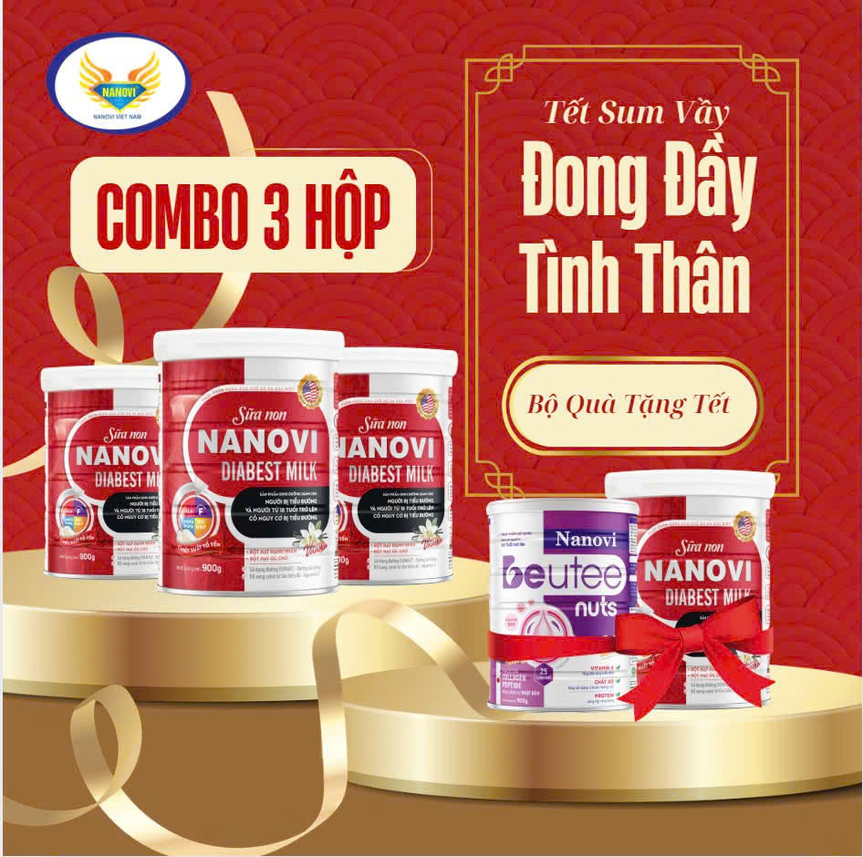 COMBO Khuyến Mại 3 Sữa Non Nanovi Tiểu Đường 900g, Tặng 1 Sữa Non Nanovi Tiểu Đường và 1 Sữa Hạt Nanovi Beutee 900g.