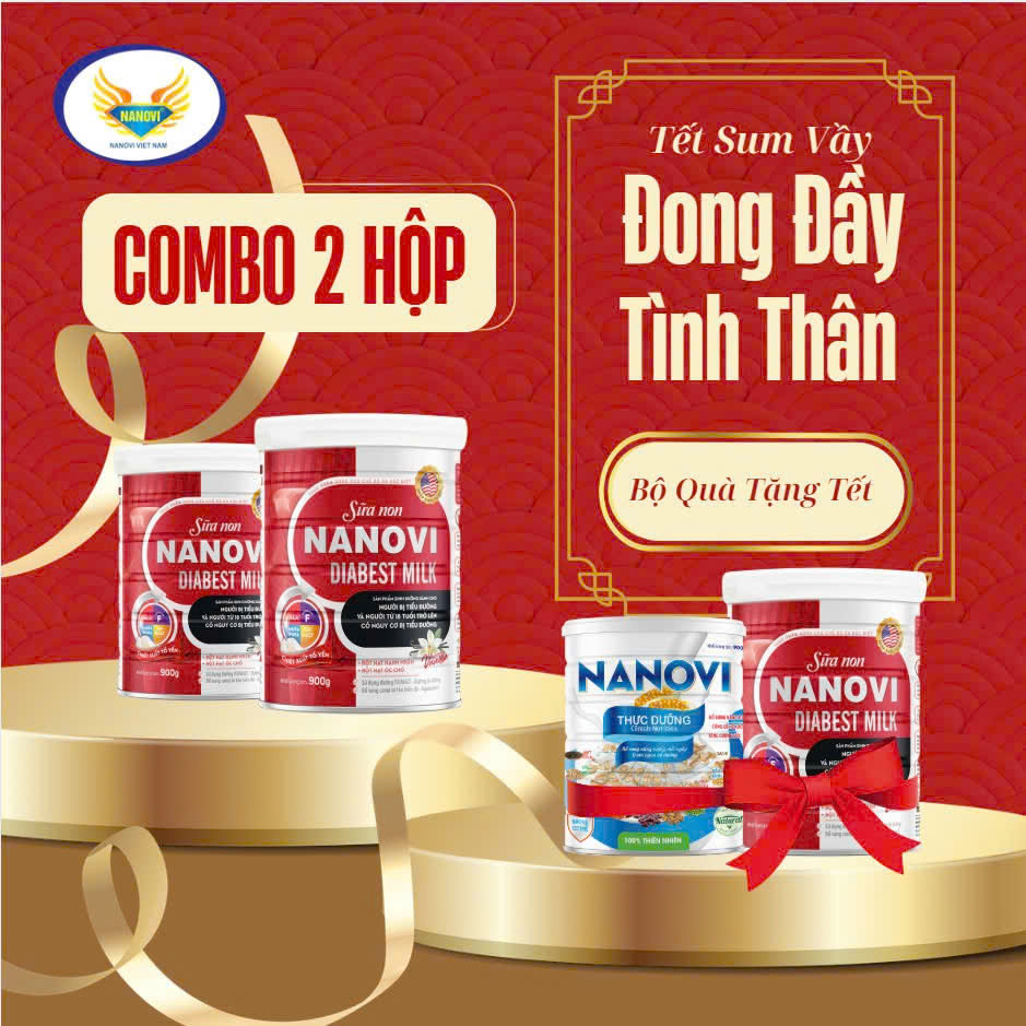 COMBO Khuyến Mại 2 Sữa Non Nanovi Tiểu Đường 900g, Tặng 1 Sữa Non Nanovi Tiểu Đường và 1 Ngũ Cốc Thực Dưỡng 900g.