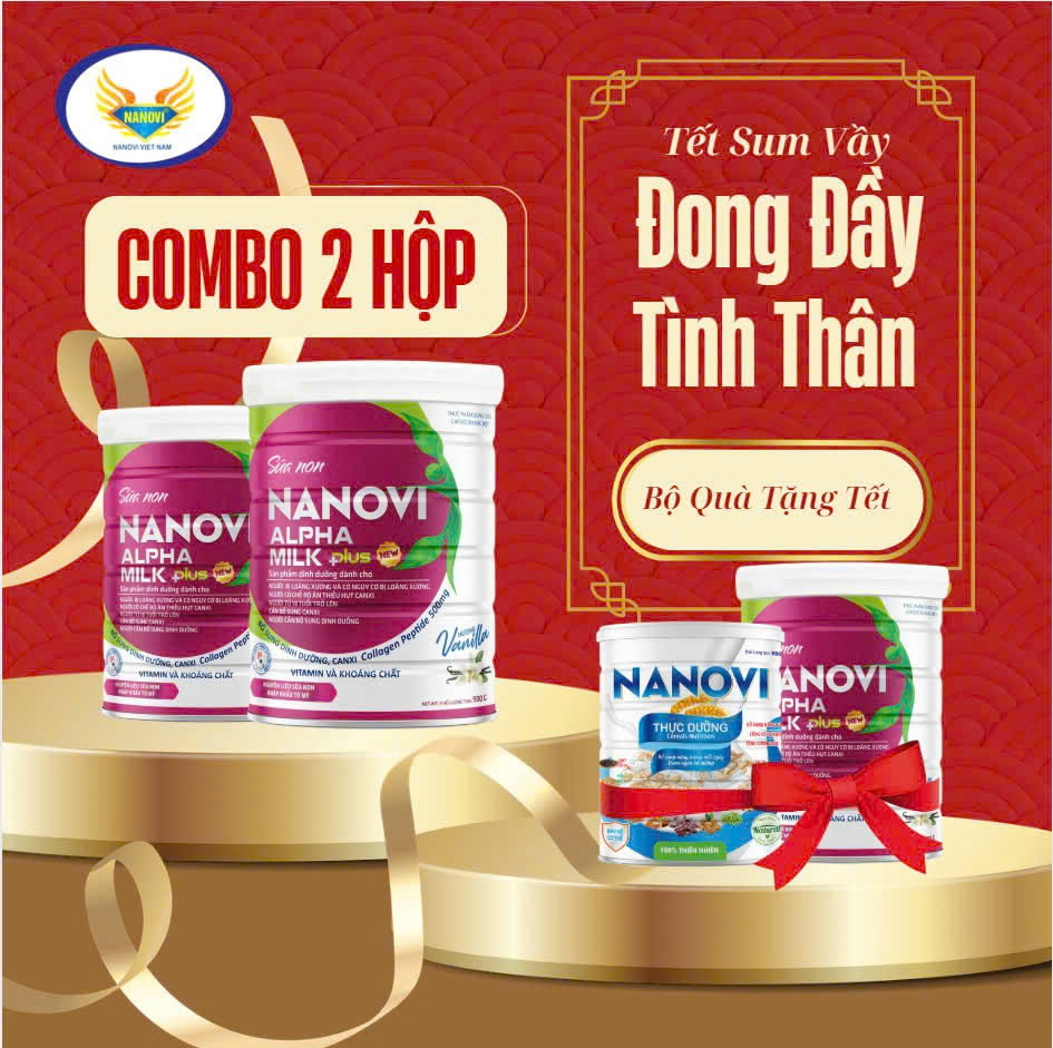 COMBO Khuyến Mại 2 Sữa Non Nanovi Canxi Colagen 900g, Tặng 1 Sữa Non Nanovi Canxi và 1 Ngũ Cốc Thực Dưỡng 900g.