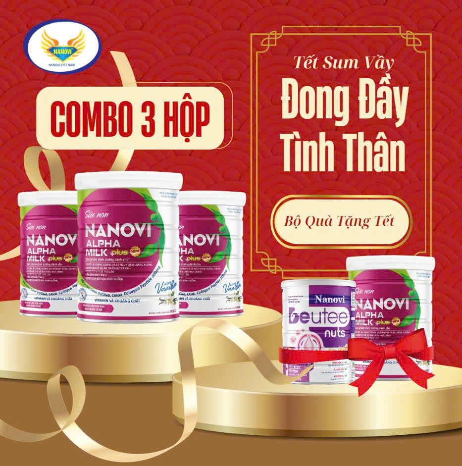 COMBO Khuyến Mại 3 Sữa Non Nanovi Canxi Colagen 900g, Tặng 1 Sữa Non Nanovi Canxi và 1 Sữa Hạt Nanovi Beutee 900g.